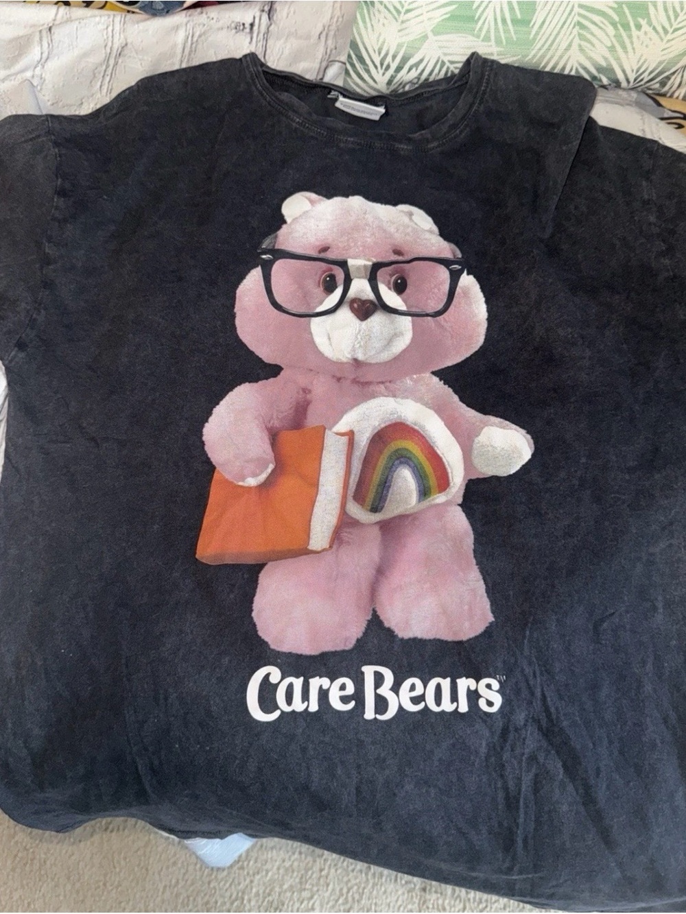 ZARA x Care Bears Black Acid Wash Graphic T Shirt Cheer Bear Small